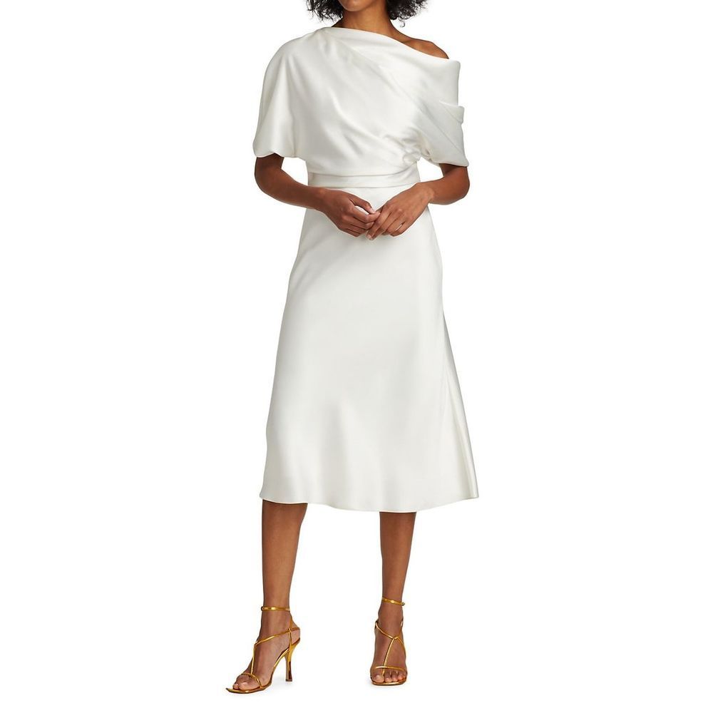 Nwt Amsale Draped Satin One-Shoulder Dress Size 4 $385